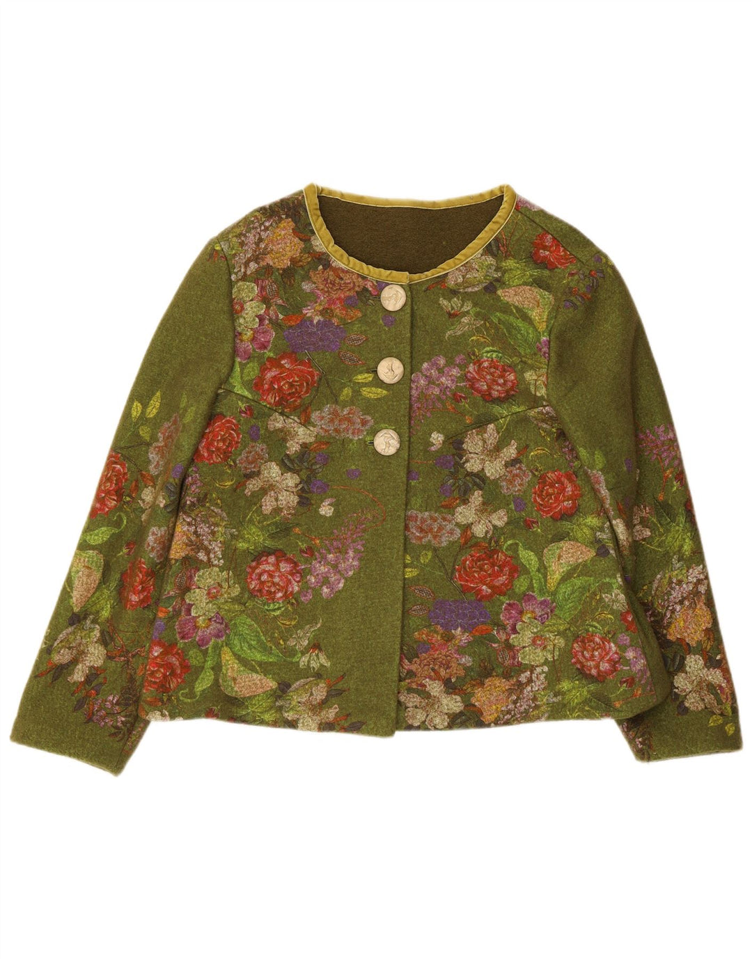 Vintage Womens 3 Button Blazer Jacket UK 12 Medium Green Floral