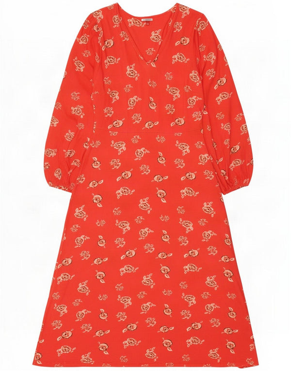 Joe Browns Womens Long Sleeve Maxi Dress UK 16 Large Red Floral Viscose