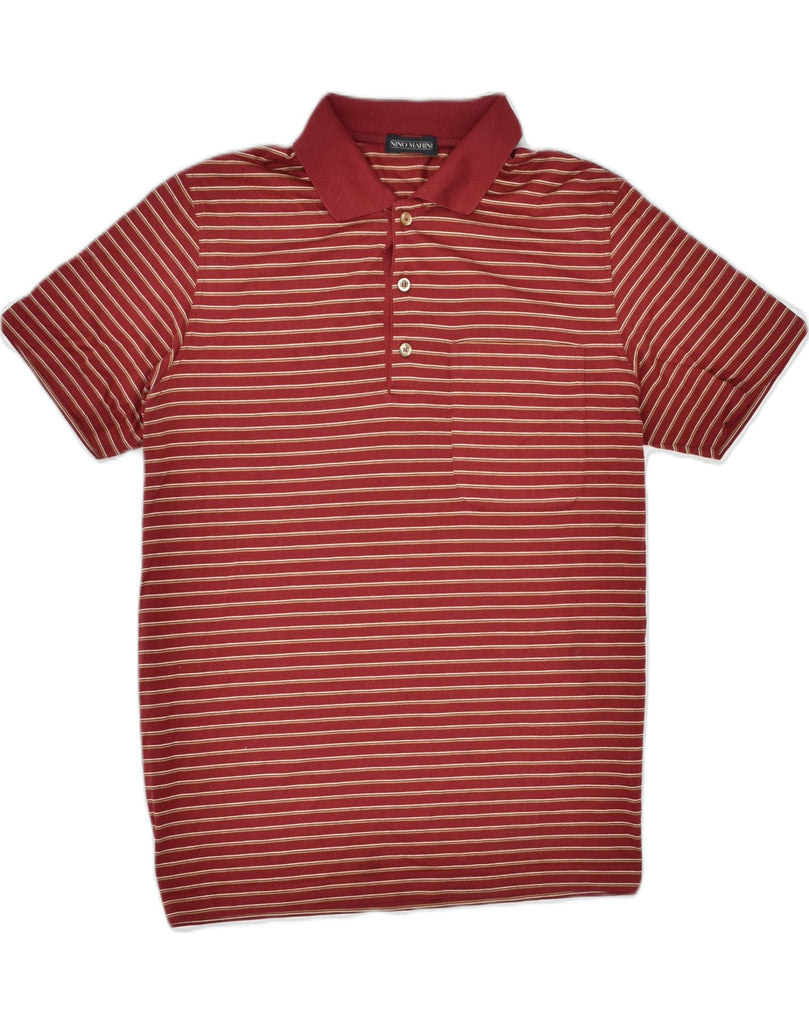 VINTAGE Mens Polo Shirt Medium Maroon Striped Cotton | Vintage | Thrift | Second-Hand | Used Clothing | Messina Hembry 