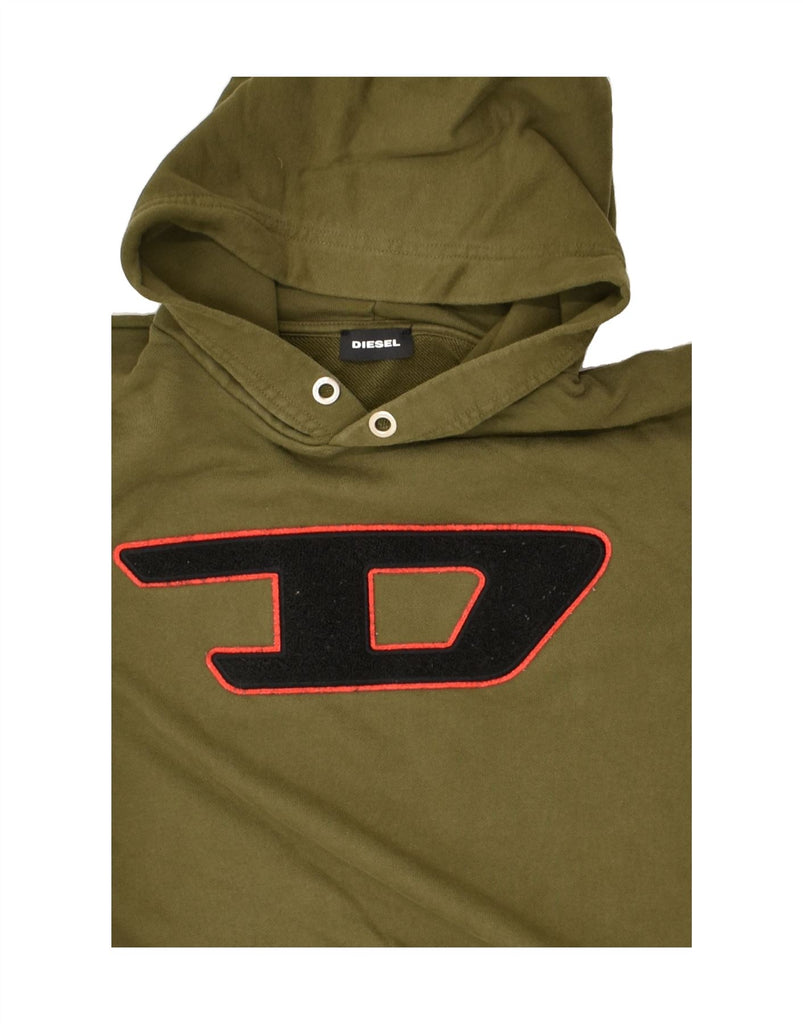 DIESEL Boys Graphic Hoodie Jumper 13-14 Years Khaki Cotton | Vintage Diesel | Thrift | Second-Hand Diesel | Used Clothing | Messina Hembry 