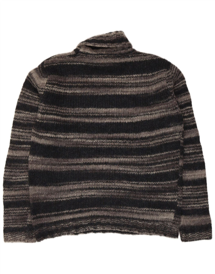 Benetton Womens Roll Neck Jumper Sweater UK 14 Large Grey Striped