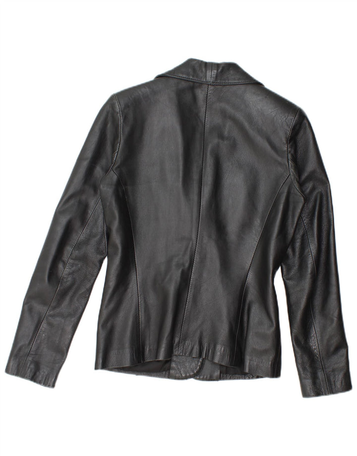 Vintage Womens 2 Button Leather Blazer Jacket UK 12 Medium Black