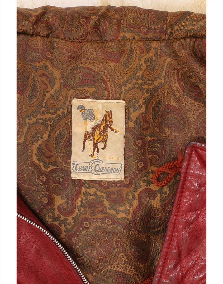 Charles Chevignon Mens Hooded Leather Jacket UK 38 Medium Burgundy