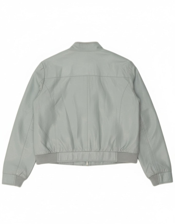 Vintage Womens Crop Faux Leather Bomber Jacket IT 44 Medium Blue