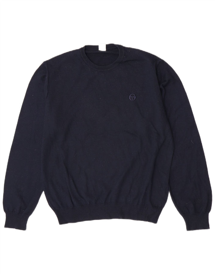 Sergio Tacchini Mens Crew Neck Jumper Sweater Medium Navy Blue Virgin Wool