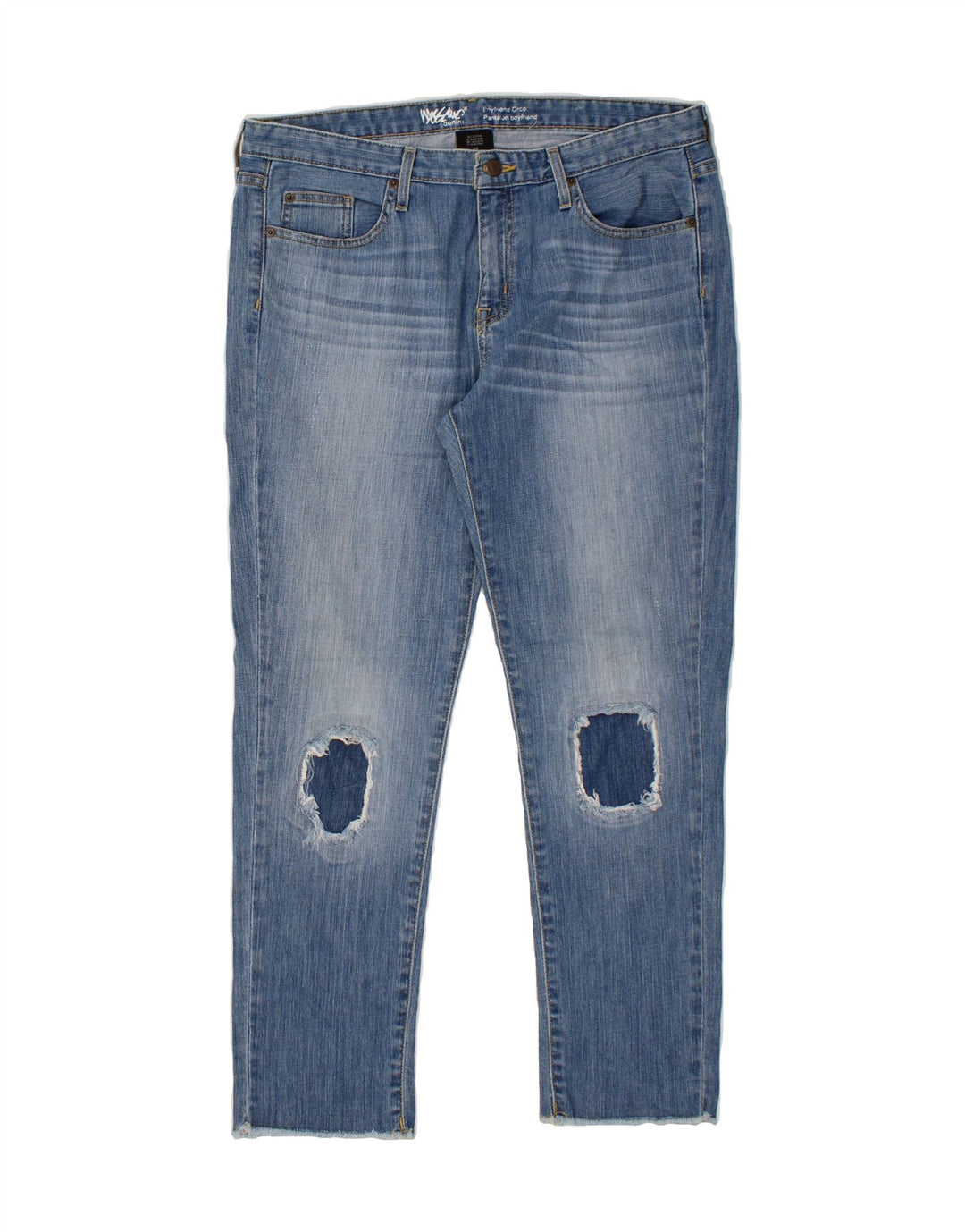MOSSIMO Womens Boyfriend Distressed Cropped Jeans US 10 Large W34 L28 Blue Vintage Mossimo and Second-Hand Mossimo from Messina Hembry 