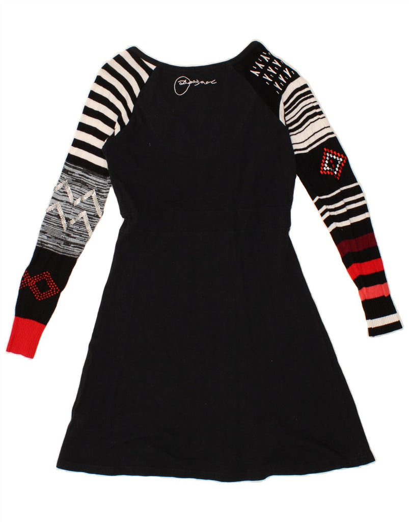 DESIGUAL Womens Graphic Long Sleeve A-Line Dress UK 8 Small Black Vintage Desigual and Second-Hand Desigual from Messina Hembry 