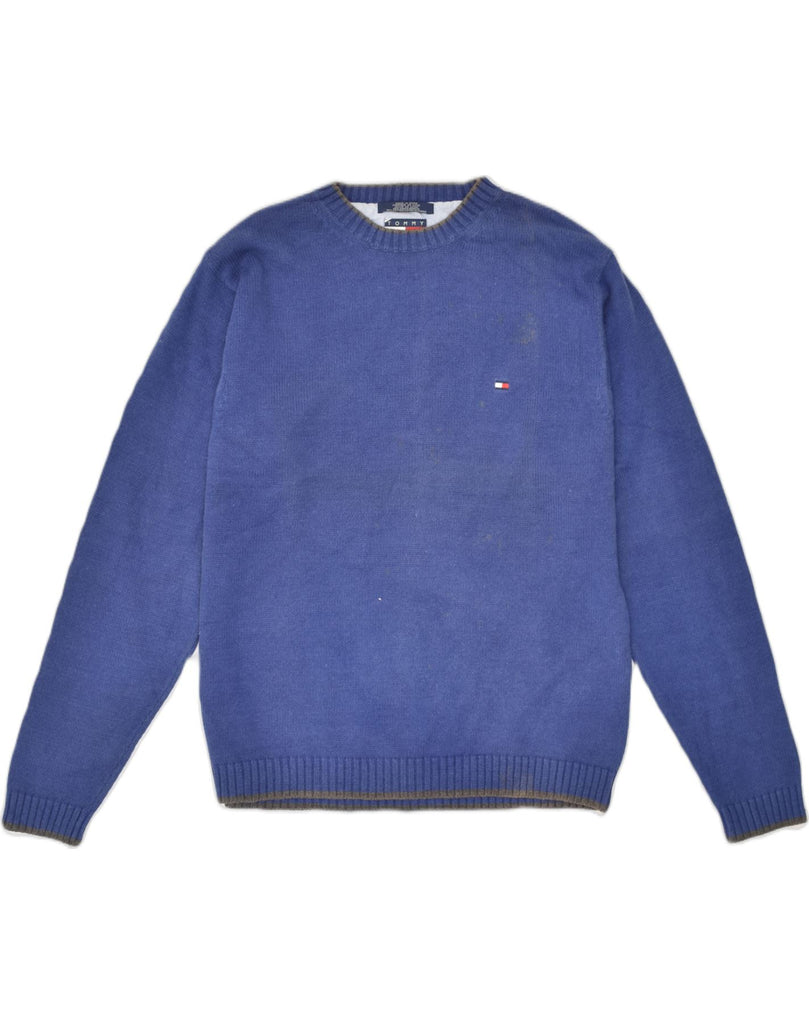 TOMMY HILFIGER Mens Crew Neck Jumper Sweater Large Blue Wool | Vintage Tommy Hilfiger | Thrift | Second-Hand Tommy Hilfiger | Used Clothing | Messina Hembry 