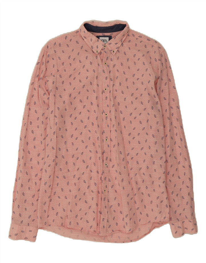 ZARA Mens Relaxed Fit Shirt Large Pink Flecked Cotton Vintage Zara and Second-Hand Zara from Messina Hembry 