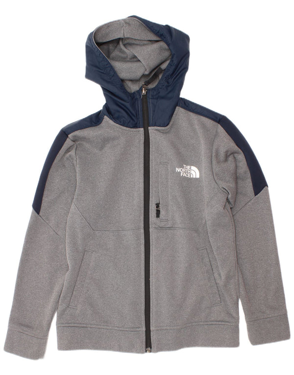 The North Face Boys Zip Hoodie Sweater 9-10 Years Medium Grey Colourblock