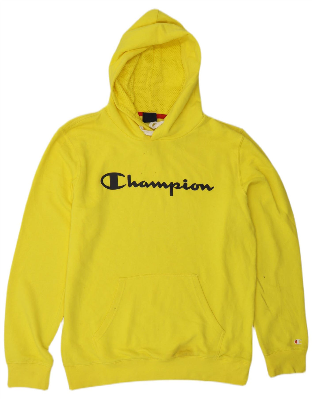 Champion Mens Graphic Hoodie Jumper Large Yellow Cotton