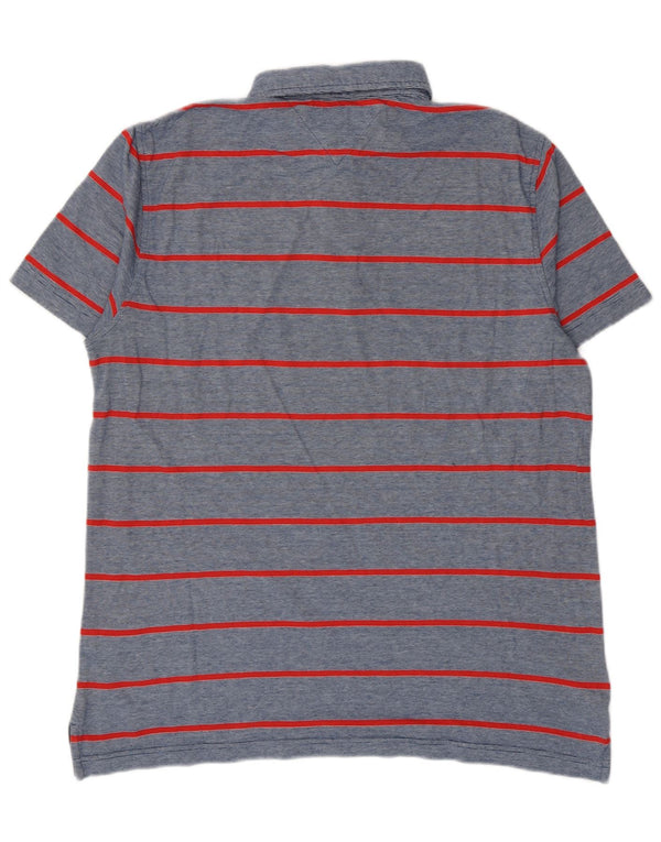 Tommy Hilfiger Mens Polo Shirt Large Blue Striped Cotton