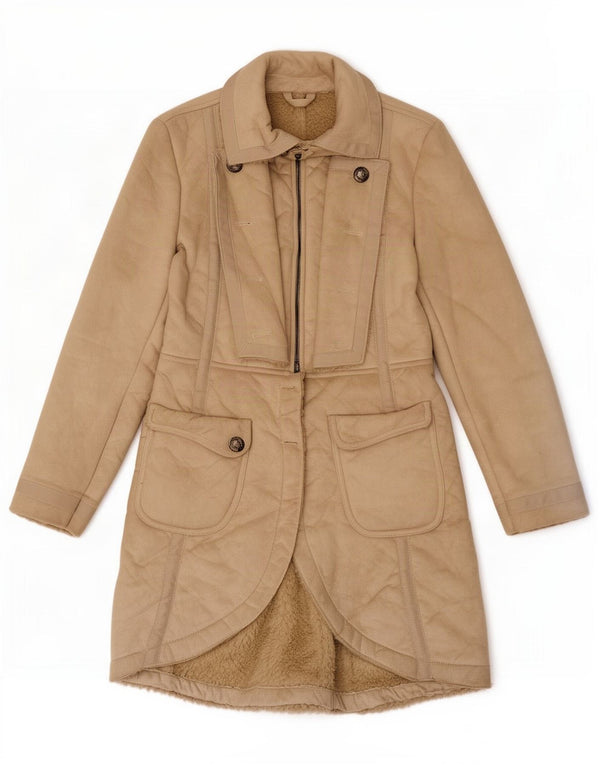 Patrizia Pepe Girls Sherpa Overcoat 9-10 Years Beige Polyester