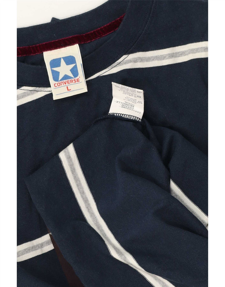Converse Mens Graphic Top Long Sleeve Large Navy Blue Striped Cotton