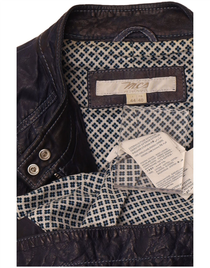 Marlboro Classics Womens Leather Jacket IT 44 Medium Blue Lambskin