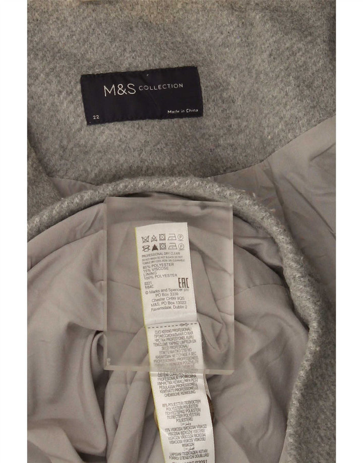 Marks & Spencer Womens Double Breasted Coat UK 22 3XL Grey Polyester