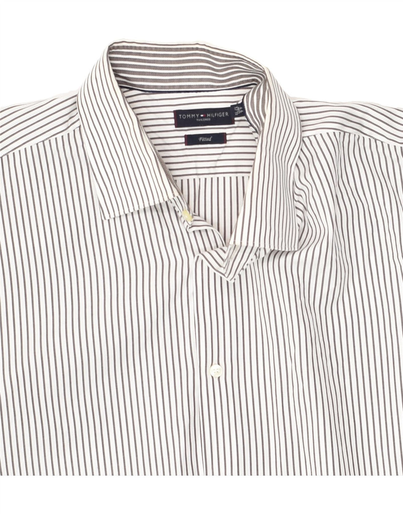 TOMMY HILFIGER Mens Fitted Shirt Size 17 1/2 44 XL White Pinstripe Cotton | Vintage Tommy Hilfiger | Thrift | Second-Hand Tommy Hilfiger | Used Clothing | Messina Hembry 