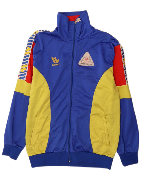 Vintage Mens Graphic Tracksuit Top Jacket Large Blue Colourblock Sports