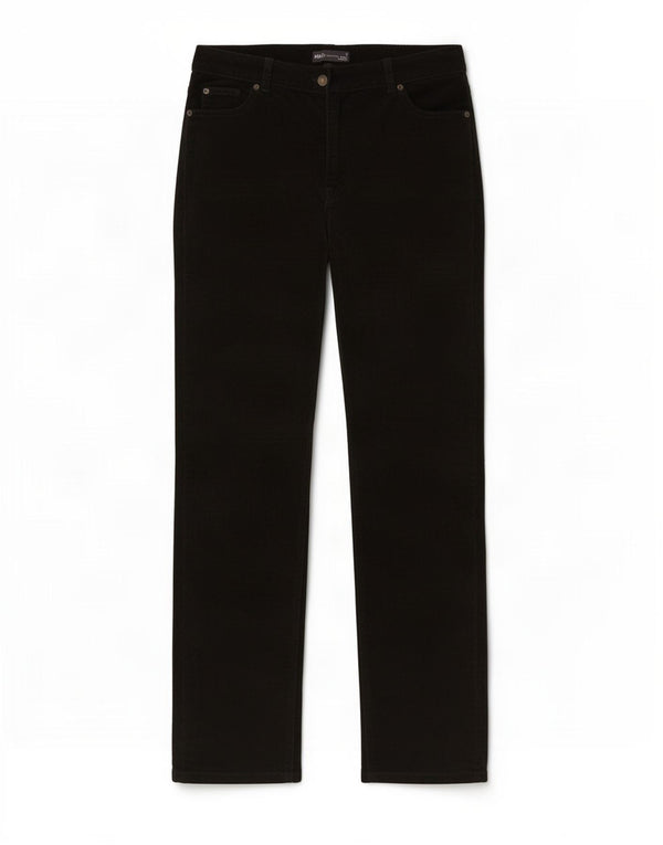Marks & Spencer Womens Straight Corduroy Trousers UK 14 Large W32 L30 Black