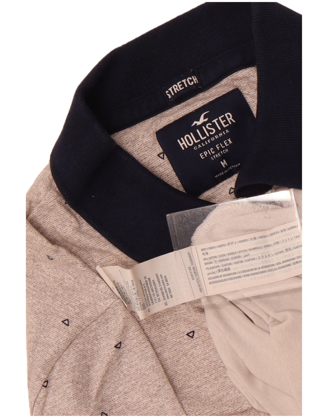 Hollister Mens Stretch Polo Shirt Medium Grey Geometric Cotton