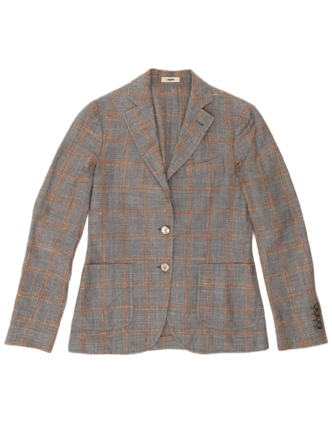 Lardini Womens 2 Button Blazer Jacket IT 38 XS Grey Check Wool