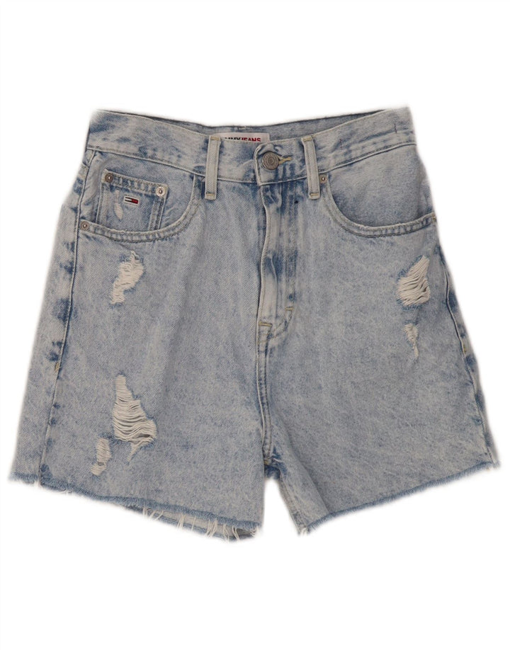 TOMMY HILFIGER Womens Mom Distressed High Waist Denim Shorts W24 XS Blue