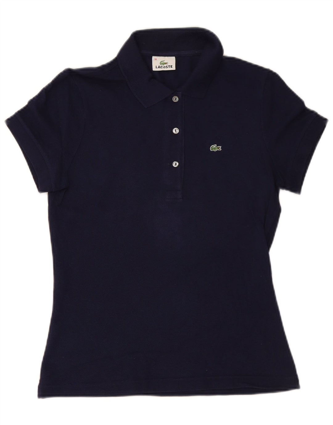LACOSTE Womens Polo Shirt Size 38 Medium Navy Blue Cotton