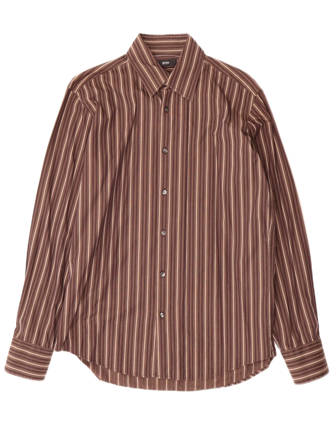 Hugo Boss Mens Shirt Size 39 15 /2 Medium Brown Striped Cotton