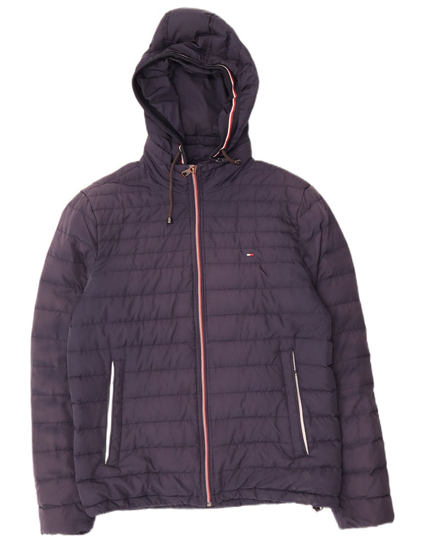 Tommy Hilfiger Mens Hooded Padded Jacket UK 36 Small Navy Blue Polyester
