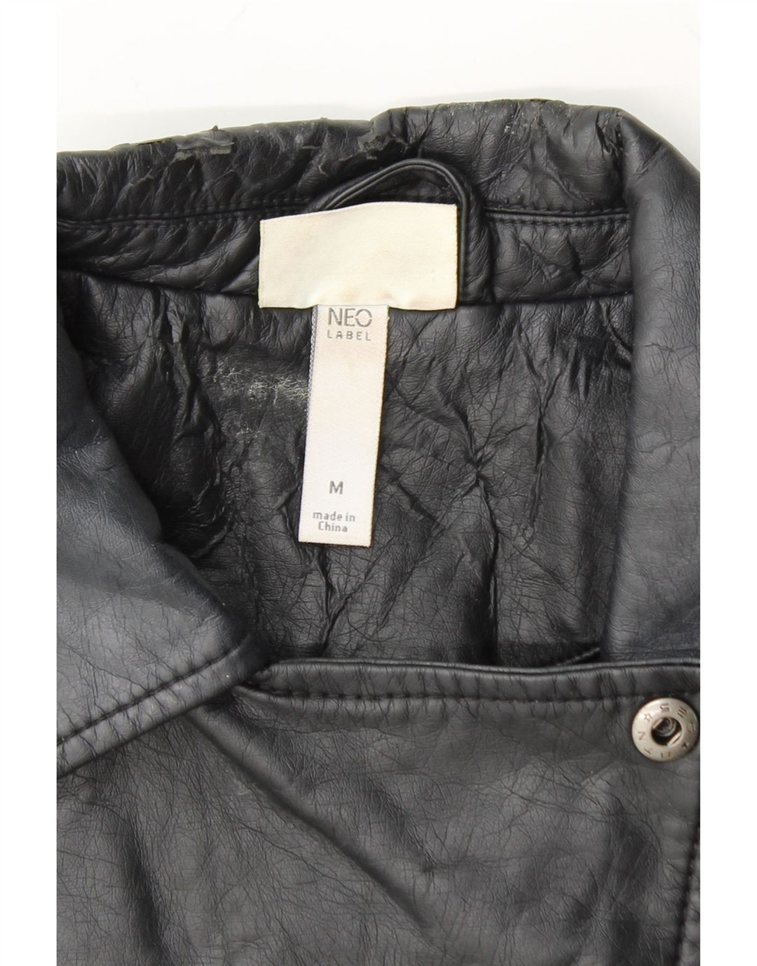 VINTAGE Womens Crop Faux Leather Jacket UK 12 Medium Black Polyurethane Vintage Vintage and Second-Hand Vintage from Messina Hembry 
