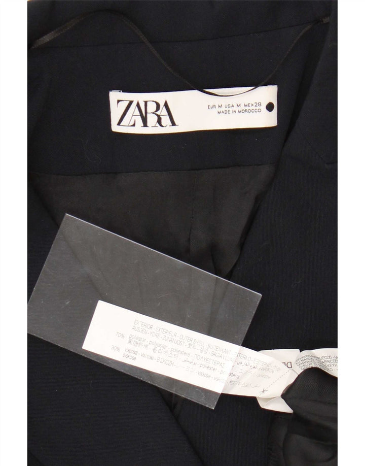 Zara Womens Double Breasted Coat UK 12 Medium Navy Blue Polyester