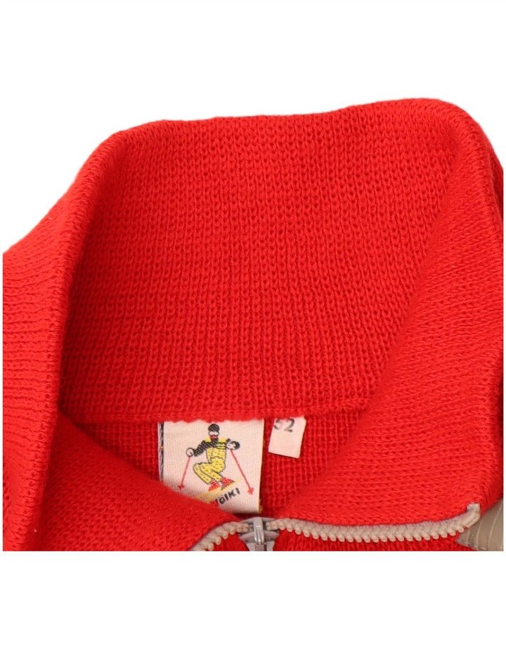 Volkl Mens Zip Neck Jumper Sweater IT 52 Large Red Colourblock Wool