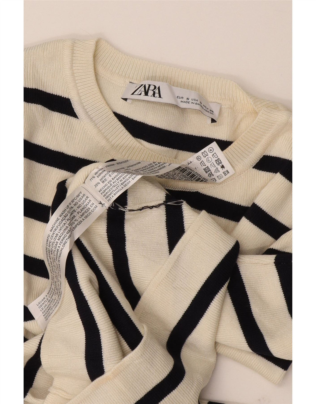 Zara Womens Crop Top Long Sleeve UK 8 Small White Striped Viscose