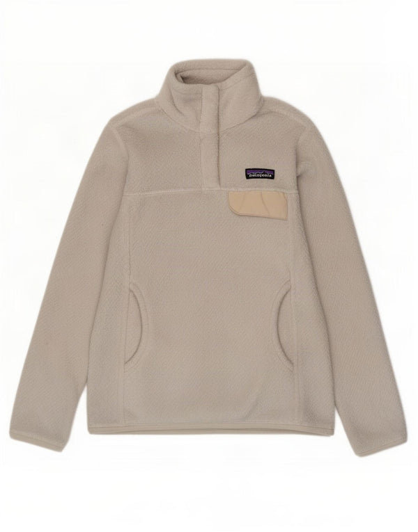 Patagonia Womens Button Neck Fleece Jumper UK 6 XS White Polyester