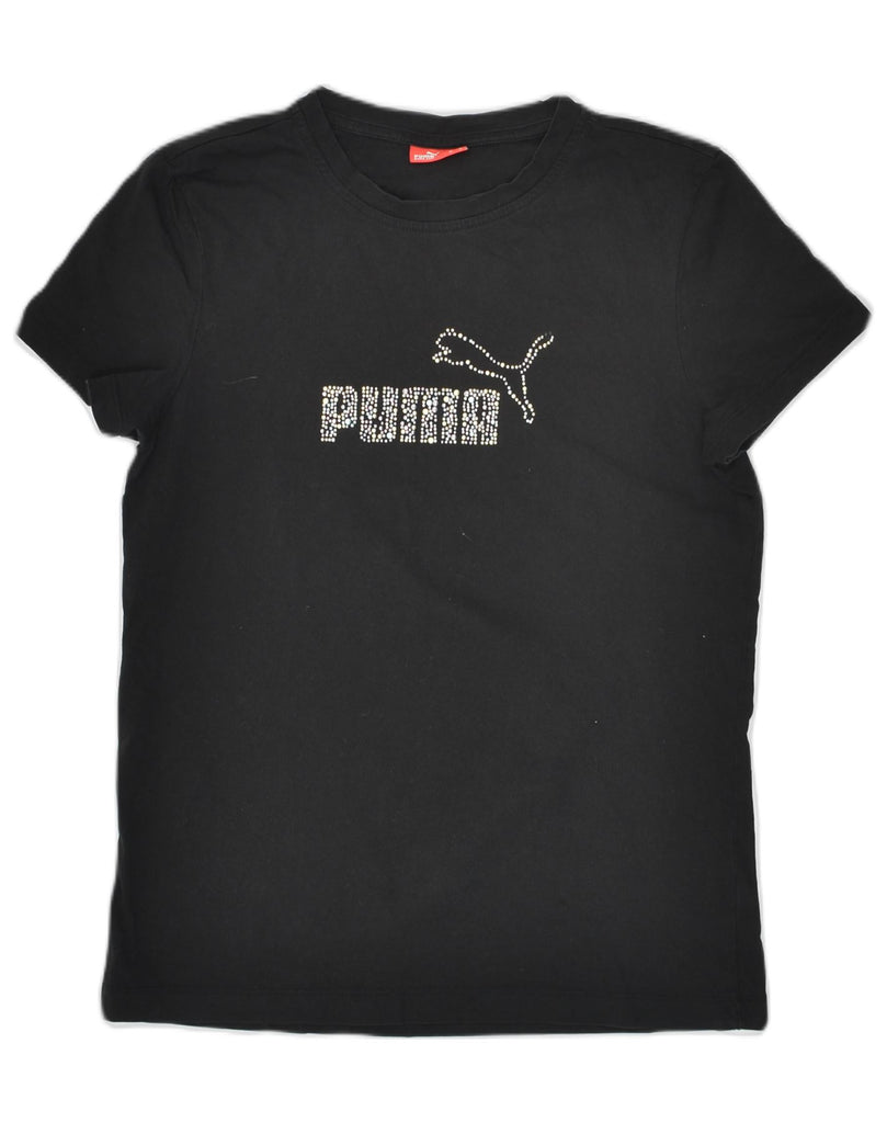 PUMA Womens Graphic T-Shirt Top UK 14 Medium Black Cotton | Vintage Puma | Thrift | Second-Hand Puma | Used Clothing | Messina Hembry 