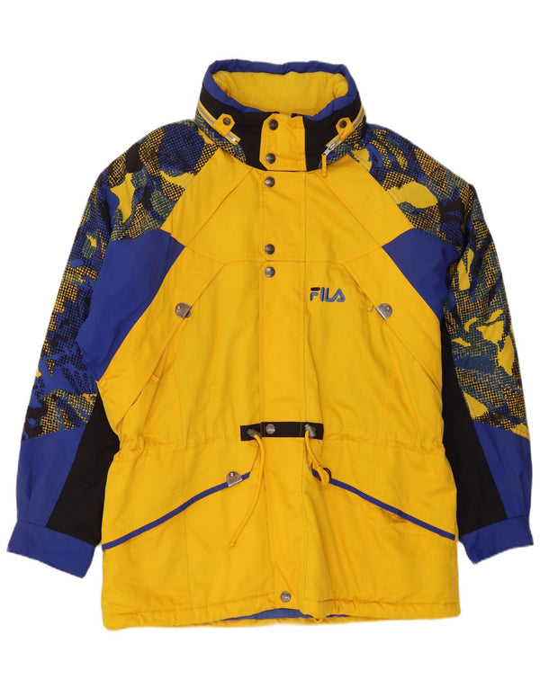 Fila Mens Hooded Loose Fit Ski Jacket IT 54 Large Yellow Colourblock