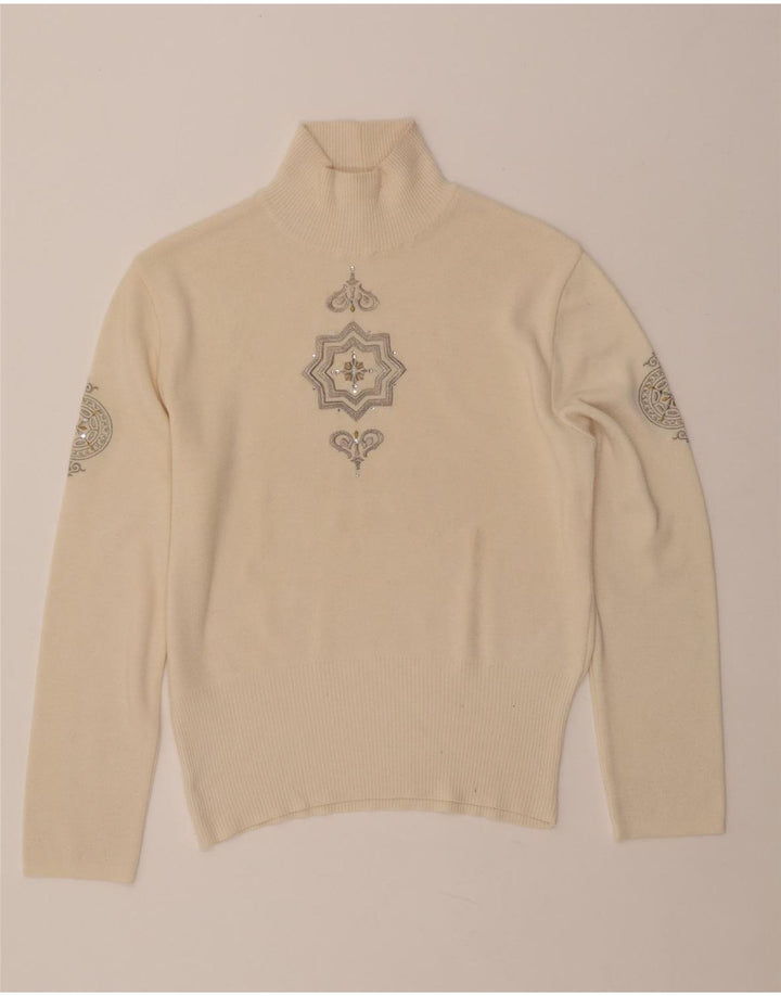 BOGNER Womens Turtle Neck Jumper Sweater UK 16 Large Beige Paisley Wool