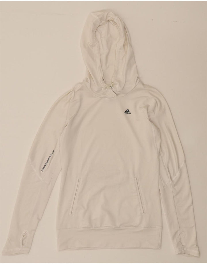 ADIDAS Womens Climalite Hooded Tracksuit Top Jacket UK 10 Small White Vintage Adidas and Second-Hand Adidas from Messina Hembry 