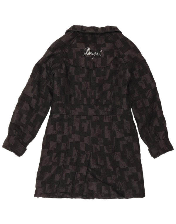 Desigual Womens Windbreaker Coat EU 40 Medium Black Geometric
