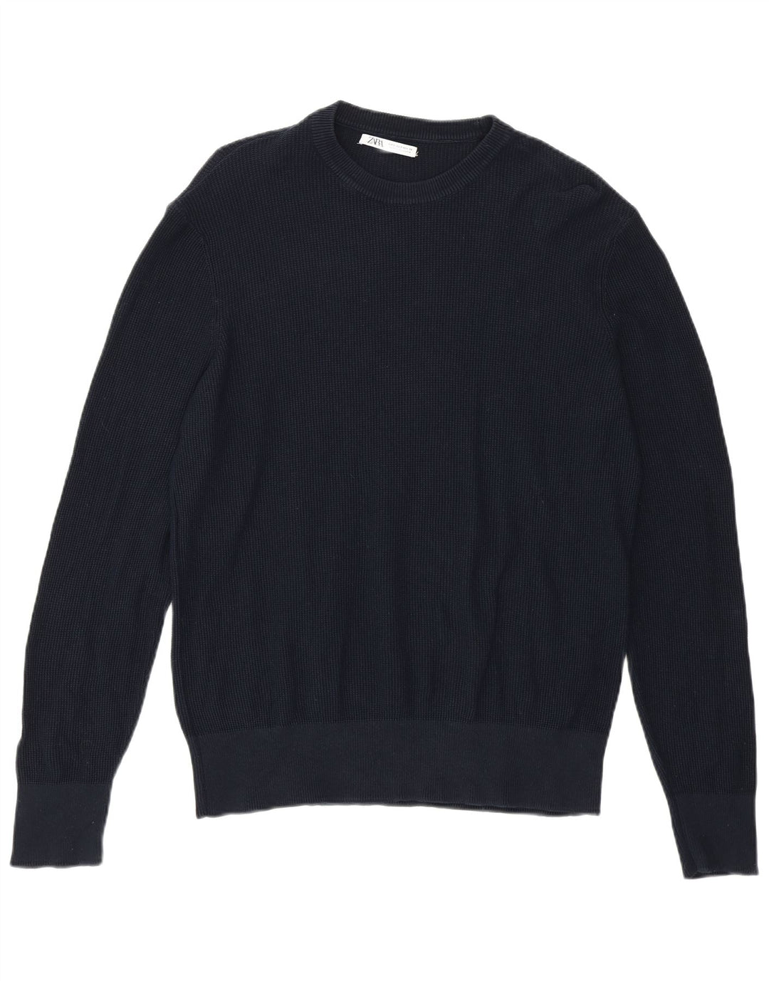 Zara Mens Crew Neck Jumper Sweater Small Navy Blue