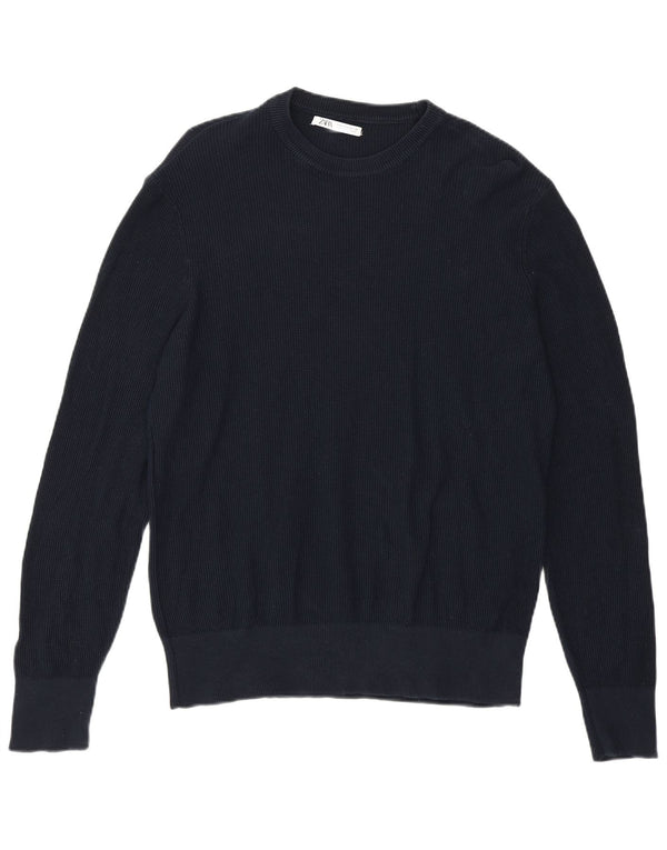 Zara Mens Crew Neck Jumper Sweater Small Navy Blue
