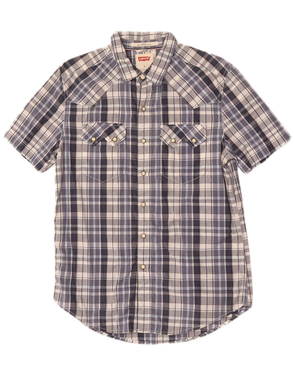 Levi's Mens Short Sleeve Slim Fit Shirt Medium Blue Check Cotton