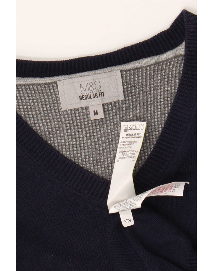 Marks & Spencer Mens Regular Fit V-Neck Jumper Sweater Medium Navy Blue