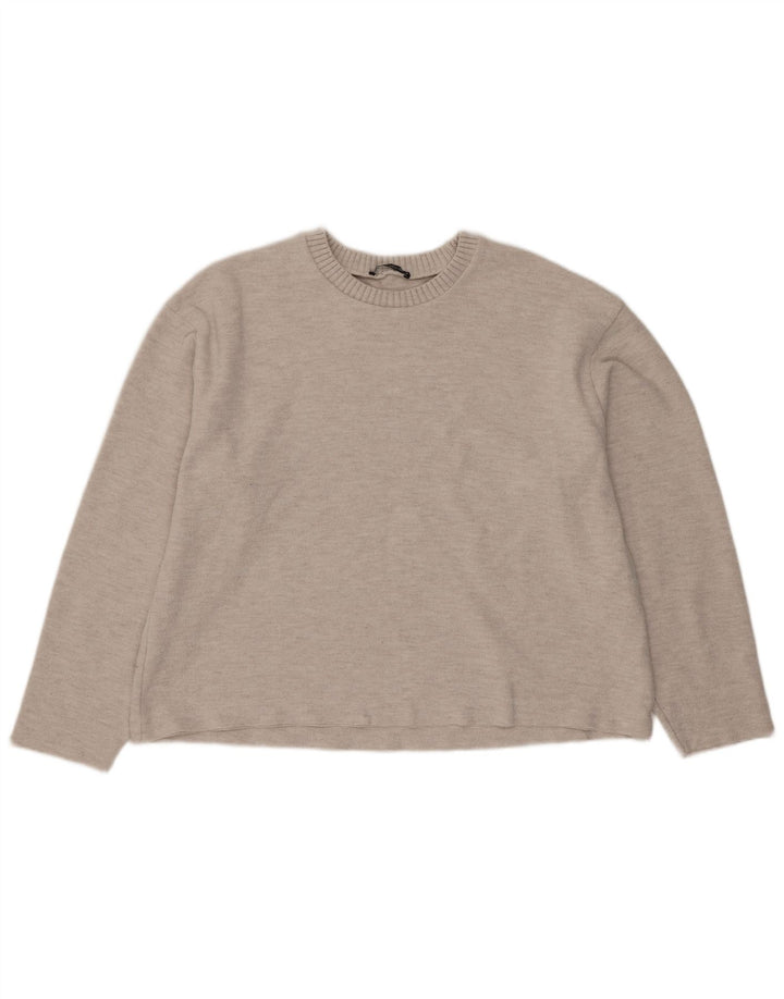 Zara Womens Crop Blouse Top UK 16 Large Beige Polyester