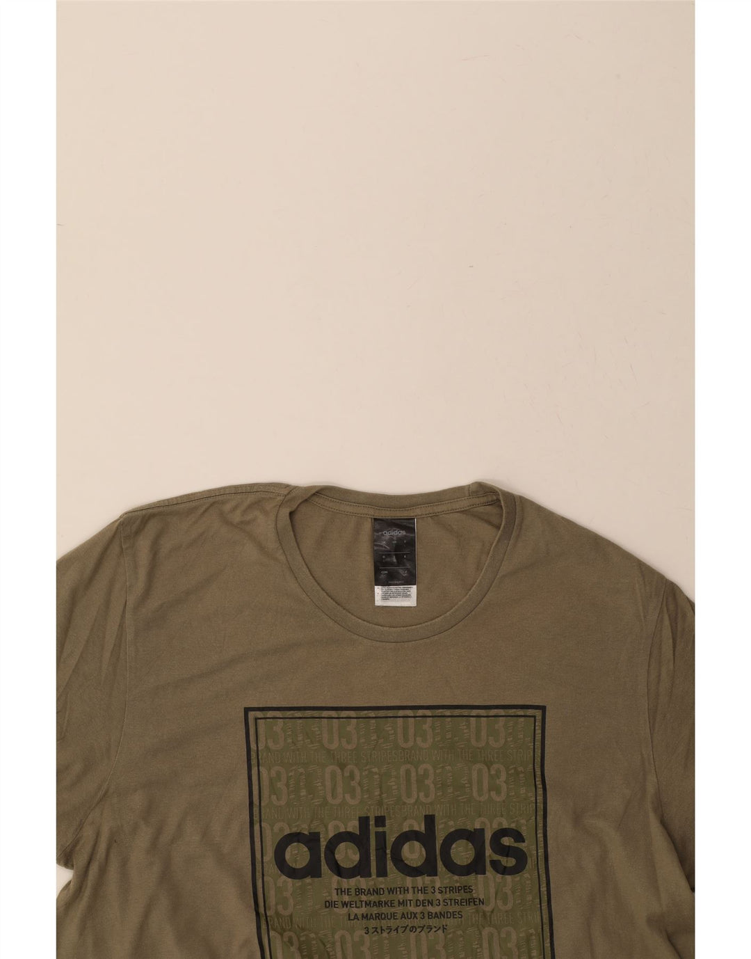 ADIDAS Mens Graphic T-Shirt Top Large Khaki Cotton Vintage Adidas and Second-Hand Adidas from Messina Hembry 