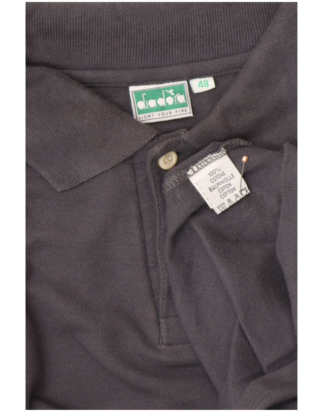 DIADORA Mens Long Sleeve Polo Shirt IT 48 Medium Grey Cotton