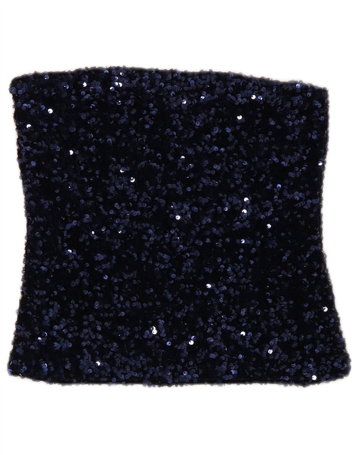 Etam Womens Crop Strapless Top UK 10 Small Navy Blue Polyester