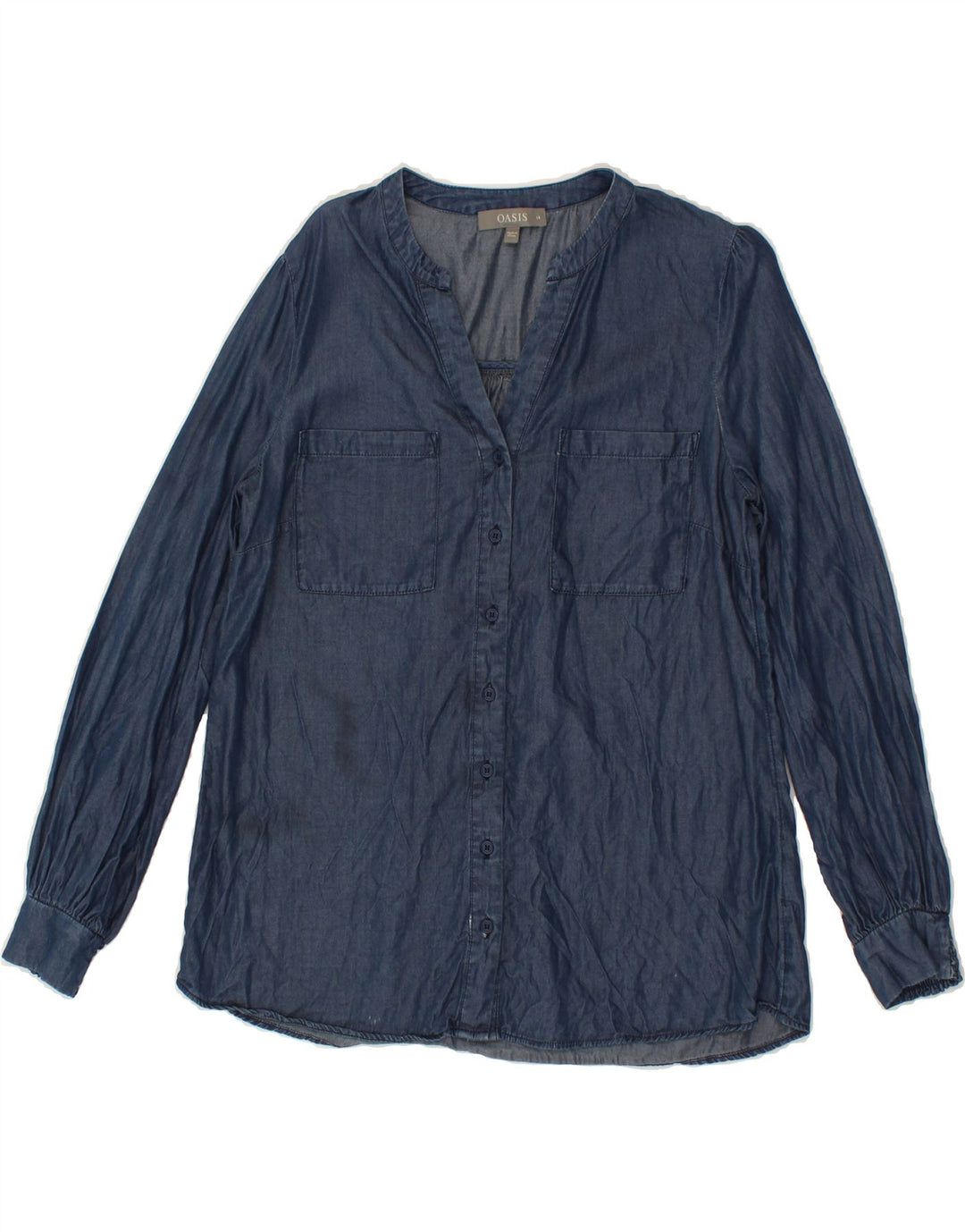 OASIS Womens Shirt Blouse UK 14 Large Navy Blue Lyocell Vintage Oasis and Second-Hand Oasis from Messina Hembry 