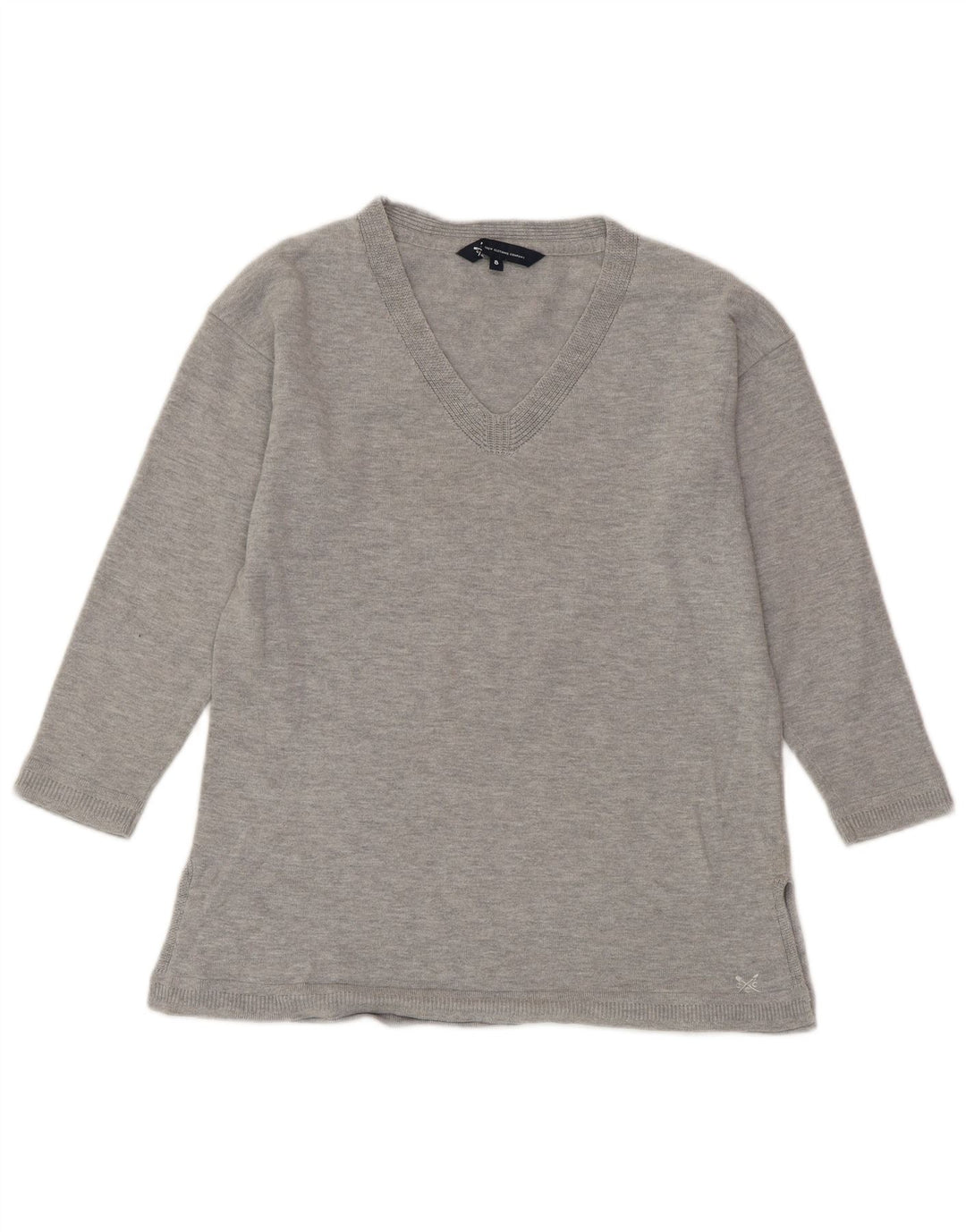 CREW CLOTHING Womens V-Neck Jumper Sweater UK 8 Small Grey Flecked