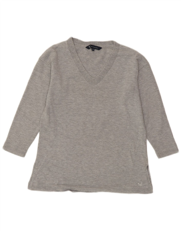 CREW CLOTHING Womens V-Neck Jumper Sweater UK 8 Small Grey Flecked